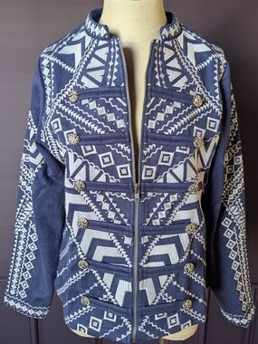 Savanna Jane Navy & White Embroidered Bomber Jacket
